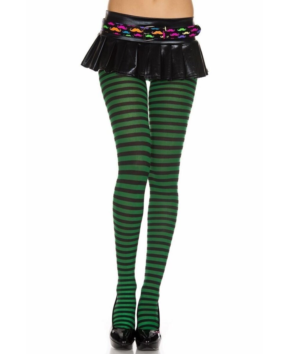 7454 Opaque Striped Tights Black/Hunter Green, One Size